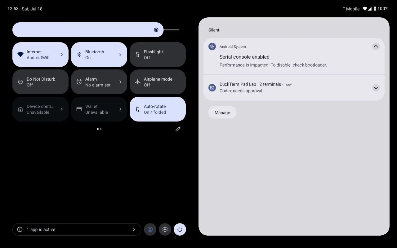 DuckTerm Android tablet background session keeper notification